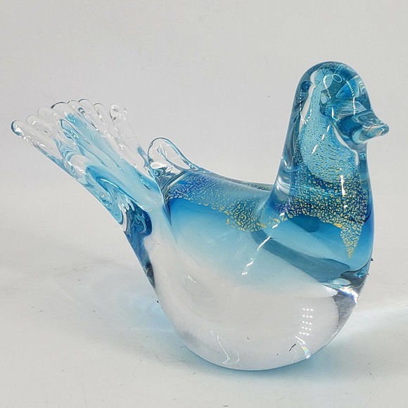 Hand Blown Art Glass Aqua Blue Gold Aventurine Bird Dove Figurine - Picture 4 of 6
